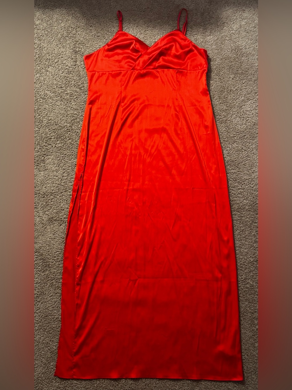 Red Satin Maxi Slip Dress with Spaghetti Straps